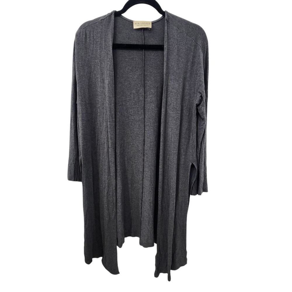 M.M. Lafleur Light Weight Cardigan Size Large Grey 3/4 Sleeve‎ Stretch